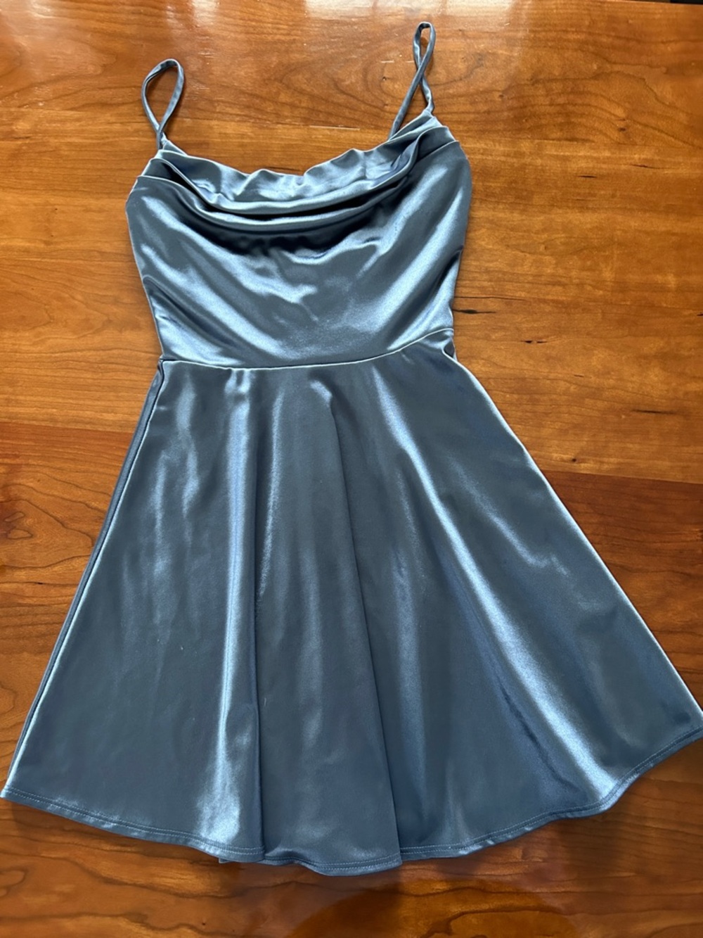 Windsor Satin Slip Dress in Blue Gray